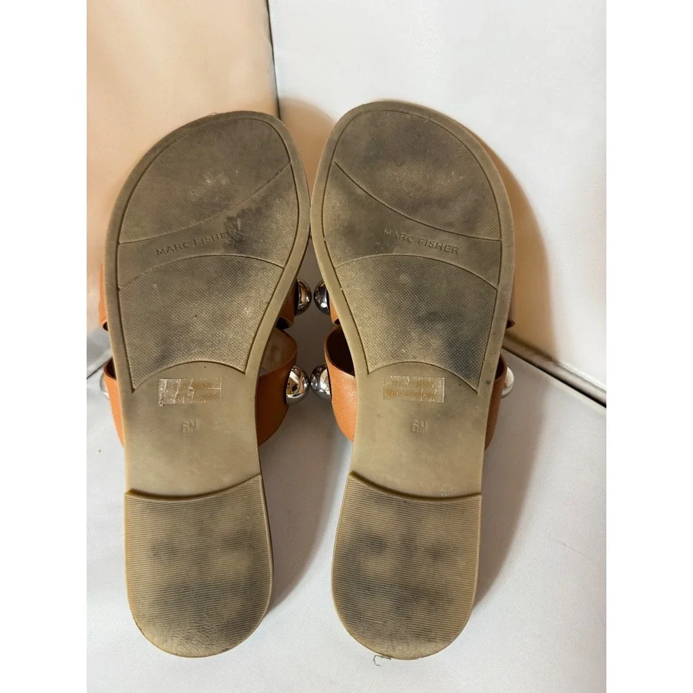 Marc Fisher Bryte 2 Slide Sandals Brown Faux Leather Silver Studded Size 6M
